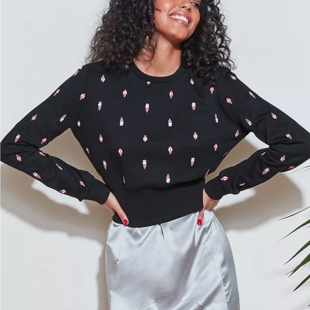 Fleur du Mal Ice Cream Embroidered Cropped Sweatshirt Size Small